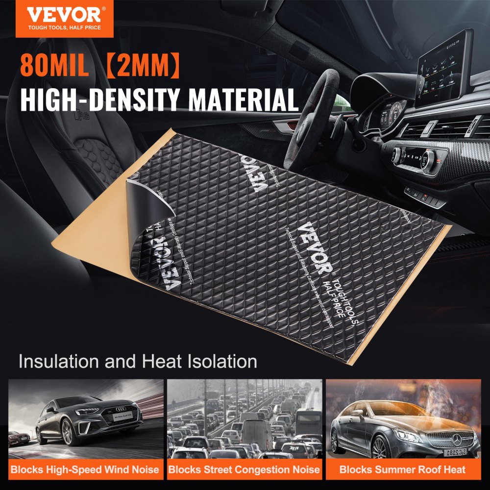 VEVOR Car Sound Deadening Mat, 80 Mil 10 Sqft Car Sound Dampening Material, Butyl Automotive Sound Deadener, Noise Insulation and Vibration