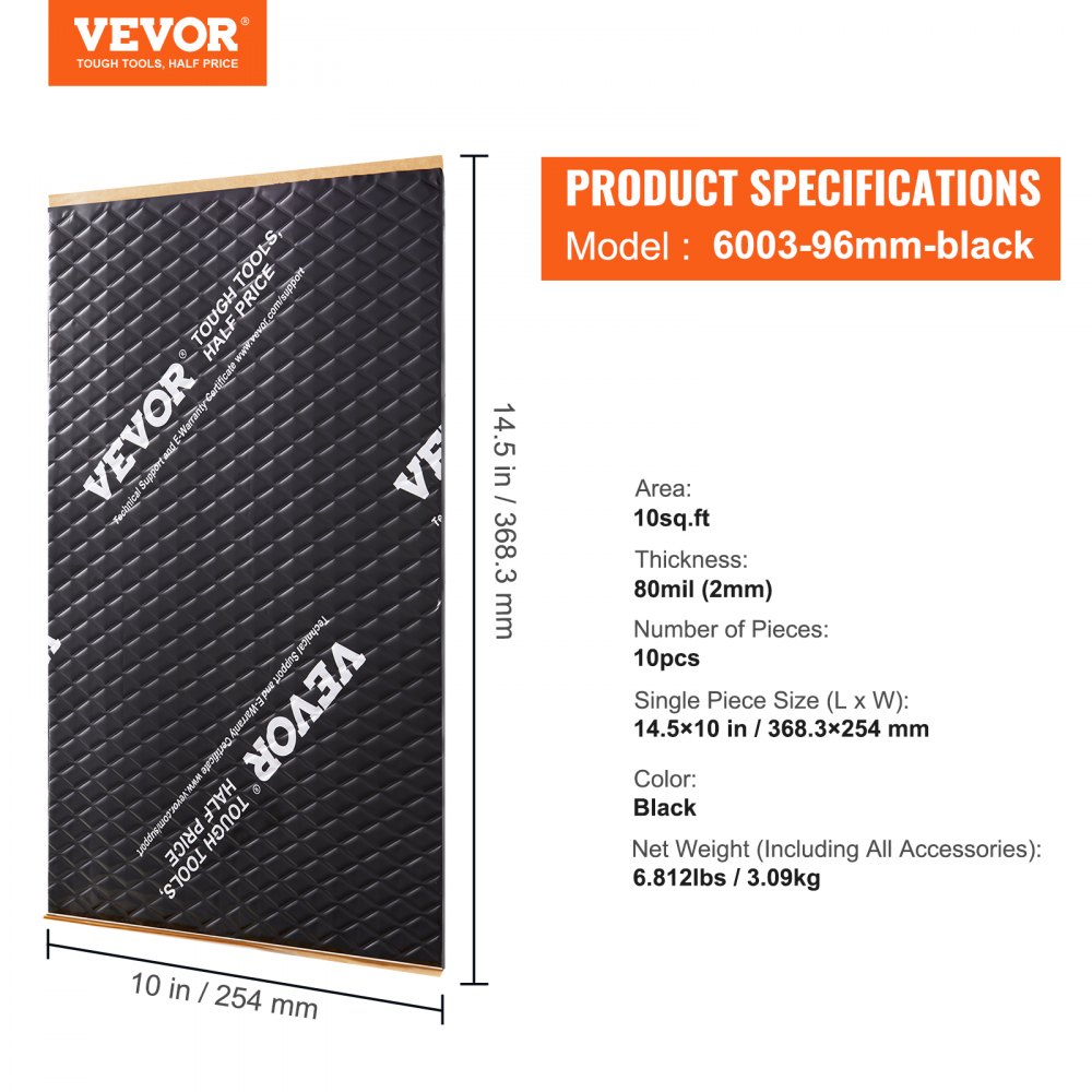 VEVOR Car Sound Deadening Mat, 80 mil 0.9sq.m Car Sound Dampening Material, Butyl Automotive Sound Deadener, Noise Insulation and Vibration Dampening Material for Car