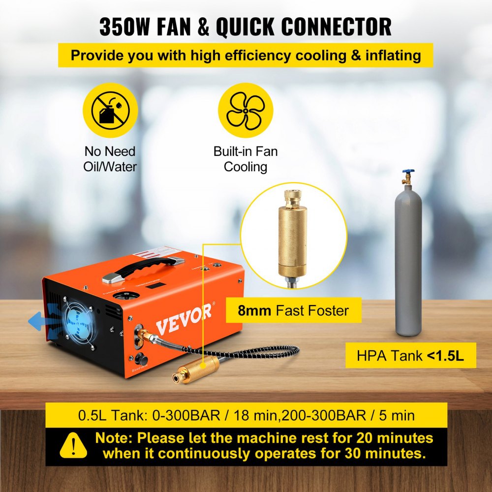 VEVOR PCP Air Compressor Pump 12V 4500PSI Auto High Pressure Scuba Airgun Pump