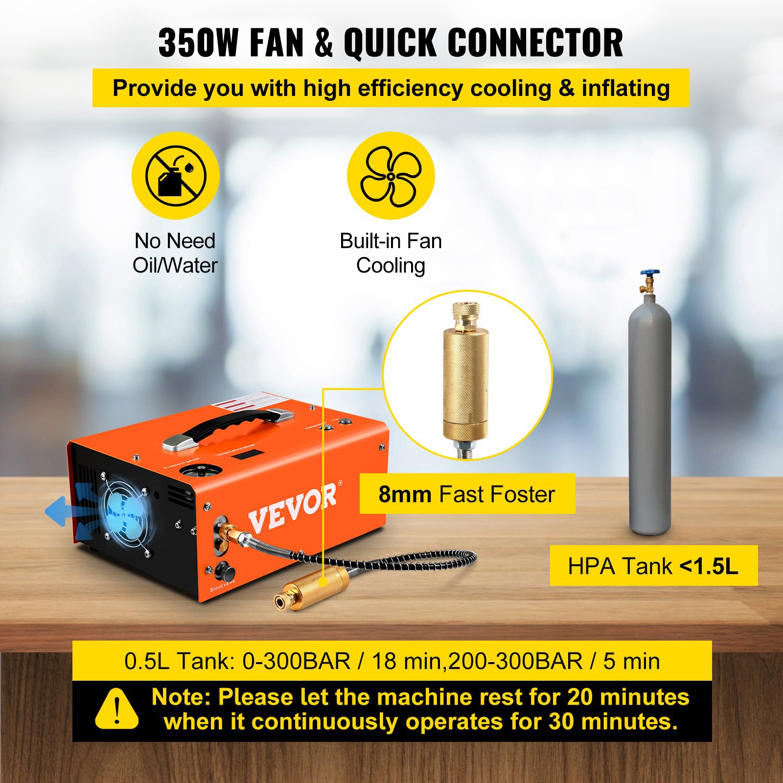 VEVOR PCP Air Compressor Pump 12V 4500PSI Auto High Pressure Scuba Airgun Pump