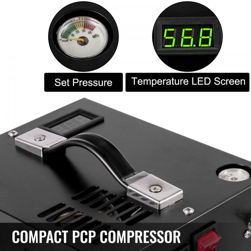 VEVOR PCP Air Compressor, 4500PSI/30Mpa Paintball Air Compressor, DC12V/AC110V Portable PCP Air Compressor, Manual-Stop PCP Air Rifle Pump, High Pressure Paintball and Scuba Tank Compressor Pump