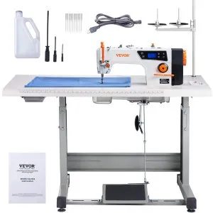 VEVOR Industrial Sewing Machine, 550W Servo Motor and Table Stand, 5000s.p.m Heavy-duty Lockstitch Sewing Machine, Clear Control Panel and Electro-mechanization Intelligent Start-stop for Easy Use | VEVOR US