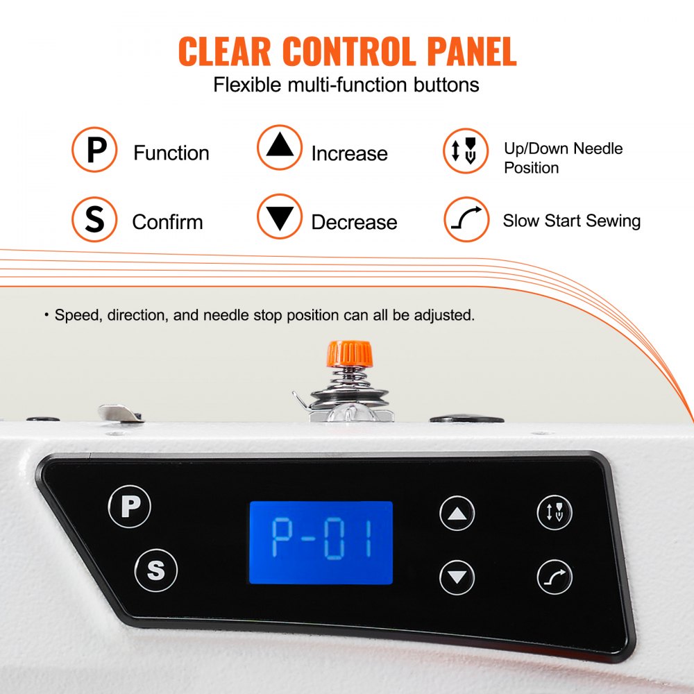 VEVOR Industrial Sewing Machine, Upgraded 550W Servo Motor with Table Stand, 5000s.p.m Heavy Duty Lockstitch Sewing Machine, High Speed, Clear Control Panel and Electro-mechanization Start-stop