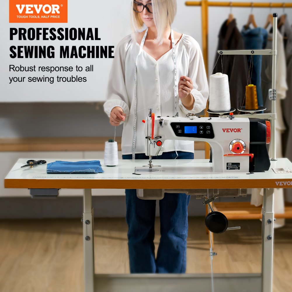 VEVOR Industrial Sewing Machine, 550W Heavy-duty Lockstitch Sewing Machine with Servo Motor Table Stand, Electro-mechanization Intelligent Start-stop, 0-5mm Industrial Straight Stitch 5000s.p.m