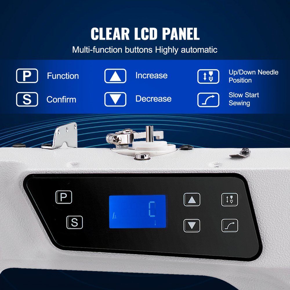 VEVOR Industrial Sewing Machine, 550W Heavy-duty Lockstitch Sewing Machine with Servo Motor Table Stand, Electro-mechanization Intelligent Start-stop, 0-5mm Industrial Straight Stitch 5000s.p.m