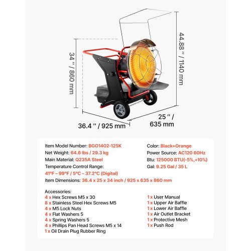 VEVOR 125000 BTU Radiant Kerosene Diesel Heater, Portable