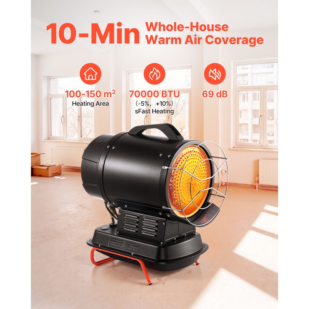 VEVOR 70000 BTU Radiant Kerosene Diesel Heater, Portable Industrial Space Heater with Adjustable Temp & Handle, Ideal for Jobsite/Garage/Warehouse/Workshop Construction Heating,Black