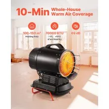 VEVOR 70000 BTU Radiant Kerosene Diesel Heater, Portable Industrial Space Heater with Adjustable Temp & Handle, Ideal for Jobsite/Garage/Warehouse/Workshop Construction Heating,Black