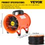 VEVOR Utility Blower Fan, 8 Inches, 230W 882 CFM High Velocity Ventilator w/ 32.8 ft/10 m Duct Hose, Portable Ventilation Fan, Fume Extractor for Exhausting & Ventilating at Home and Job Site