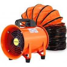 Ventilador cilíndrico de alta resistencia con manguera de vinilo de 10 m, soplador de uso general portátil de alta velocidad/ventilador de manguera axial de escape de 8 pulgadas, color naranja