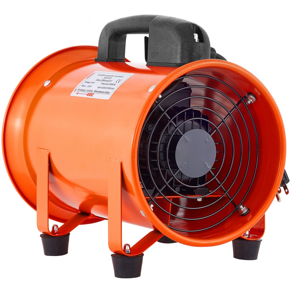 Heavy Duty Cylinder Fan with 10m Vinyl Hose High Velocity Portable Utility Blower/Exhaust Axial Hose Fan 8-Inch Orange
