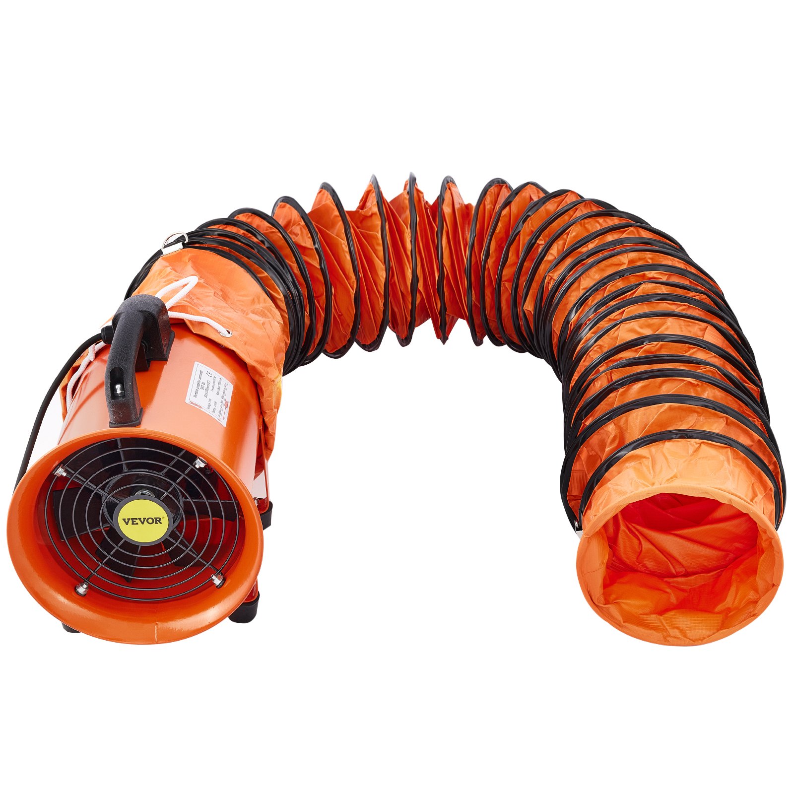Heavy Duty Cylinder Fan with 10m Vinyl Hose High Velocity Portable Utility Blower/Exhaust Axial Hose Fan 8-Inch Orange