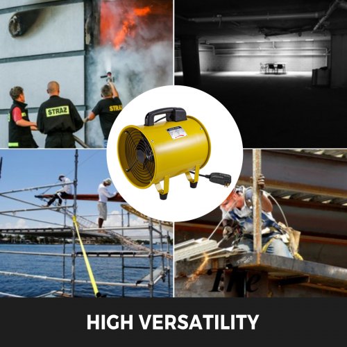 VEVOR Portable Ventilator 10”Portable Ventilation Fan 1750-2800m3/h Utility Blower Explosion Proof Fan 320W Confined Space Fan w/ 10M Blower Hose Cylinder Fan for Factories Ventilation Blower