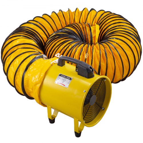 VEVOR Portable Ventilator 10”Portable Ventilation Fan 1750-2800m3/h Utility Blower Explosion Proof Fan 320W Confined Space Fan w/ 10M Blower Hose Cylinder Fan for Factories Ventilation Blower