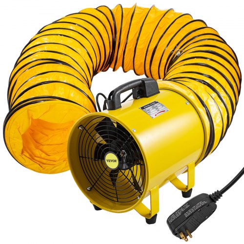 VEVOR Ventilador utilitario, 12 pulgadas, 550 W 1471 y 2295 CFM ventilador de alta velocidad con manguera de conducto de 16 pies/5 m, ventilador de ventilación portátil, extractor de humos para escape y ventilación en el hogar y el lugar de trabajo