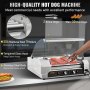 VEVOR Hot Dog Roller, 30 Hot Dog Capacity 11 Rollers, 1800W Stainless Steel Cook Warmer Machine w/ Cover & Dual Temp Control, LED Light & Detachable Drip Tray, Sausage Grill Cooker for Kitchen Canteen