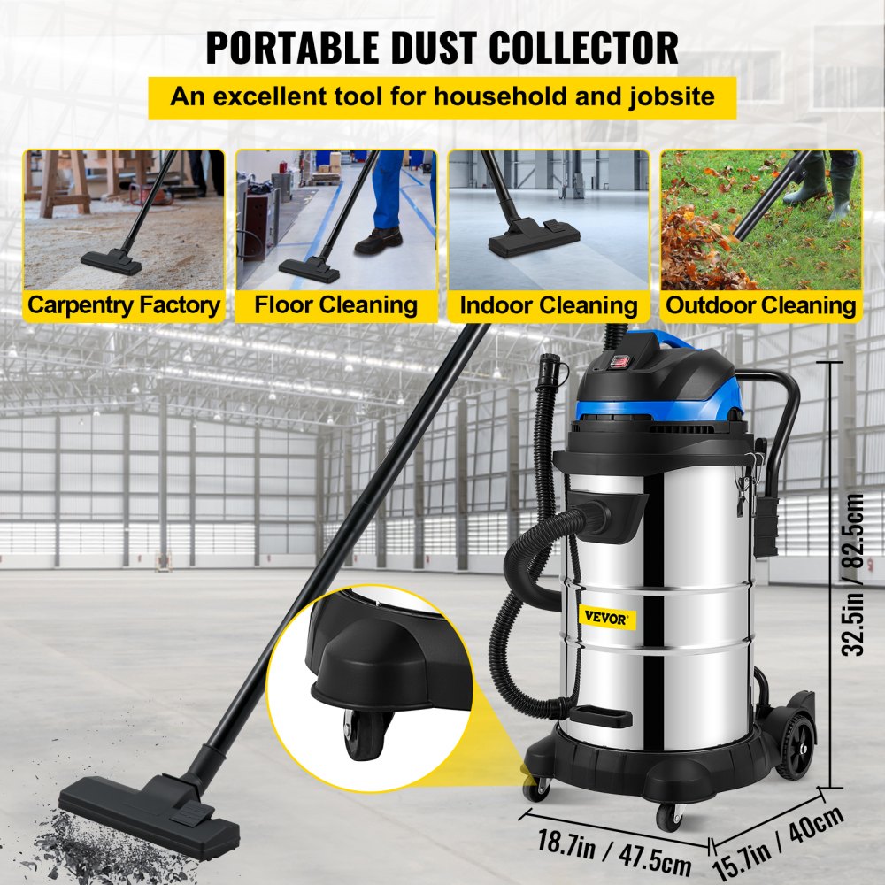VEVOR Wet/Dry Vacuum, 13.5 Gallon Capacity, HEPA Filtration Automatic Dust Shaking, 1200 W Powerful Motor Dust Collector, Heavy-Duty Shop Vacuum with Attachments, ETL Listed