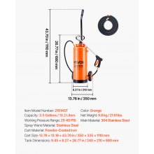 VEVOR Stainless Steel Industrial Sprayer with Cart 3.5 Gal Hand Pump Sprayer