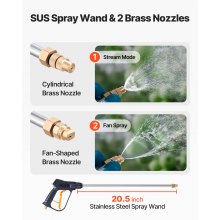 VEVOR Industrial Concrete Sprayer, 14L Stainless Steel Sprayer, Heavy Duty Tri-Poxy Pump Sprayers, 52cm Wand with Ergonomic Gun Handle, 1.2m & 3m Hoses, 2 Brass Nozzles for Construction, Garden