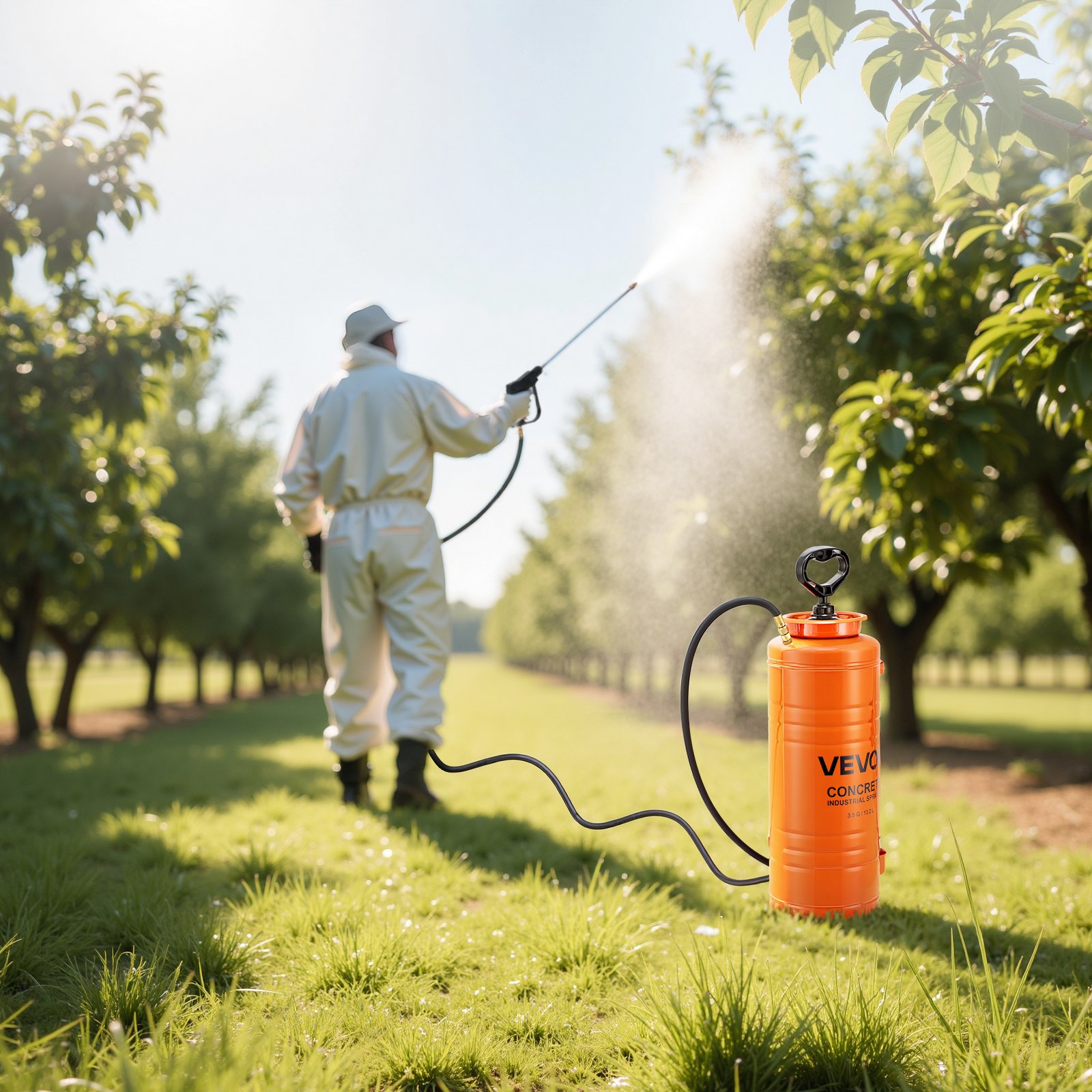 VEVOR Industrial Concrete Sprayer, 14L Stainless Steel Sprayer, Heavy Duty Tri-Poxy Pump Sprayers, 52cm Wand with Ergonomic Gun Handle, 1.2m & 3m Hoses, 2 Brass Nozzles for Construction, Garden