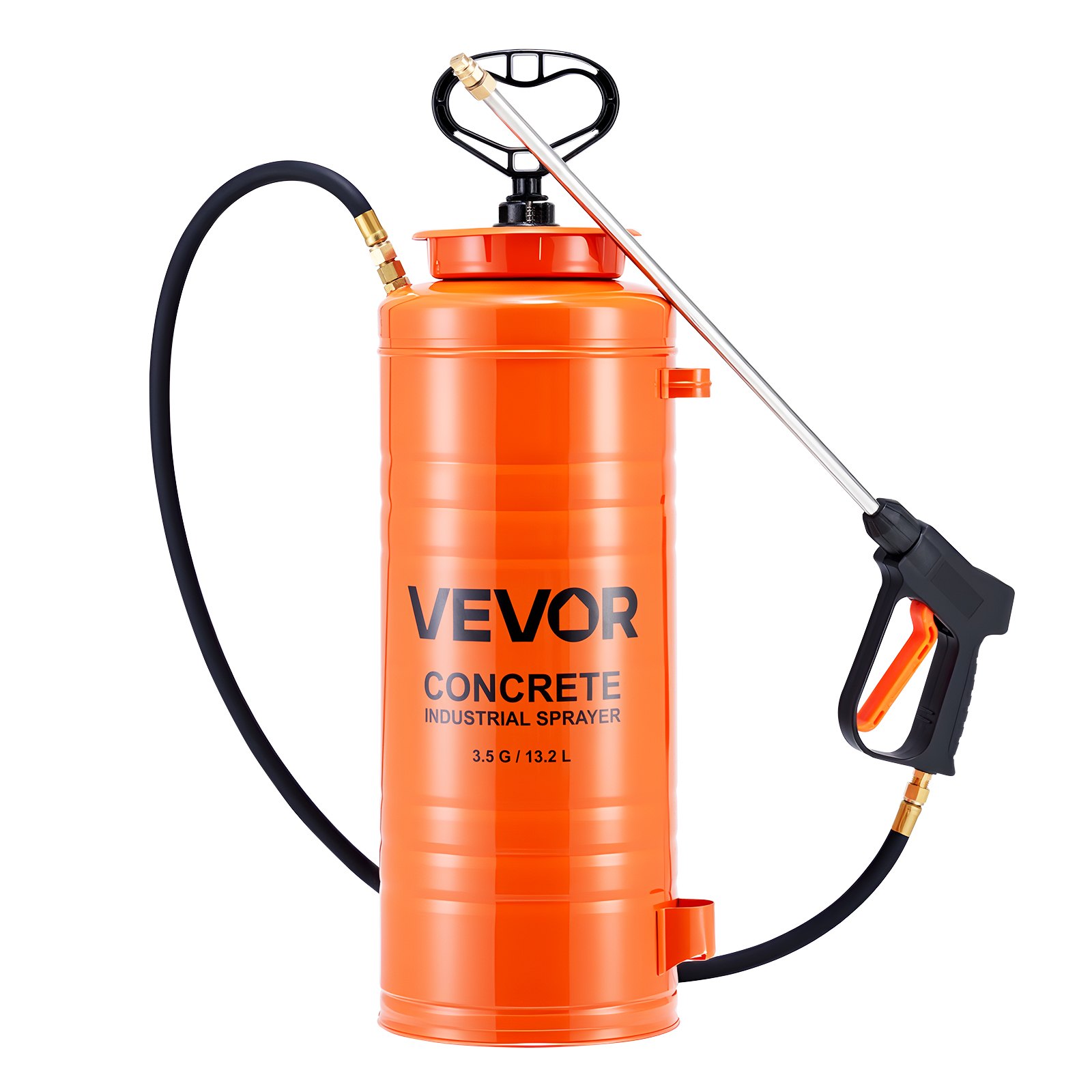 VEVOR Industrial Concrete Sprayer, 14L Stainless Steel Sprayer, Heavy Duty Tri-Poxy Pump Sprayers, 52cm Wand with Ergonomic Gun Handle, 1.2m & 3m Hoses, 2 Brass Nozzles for Construction, Garden