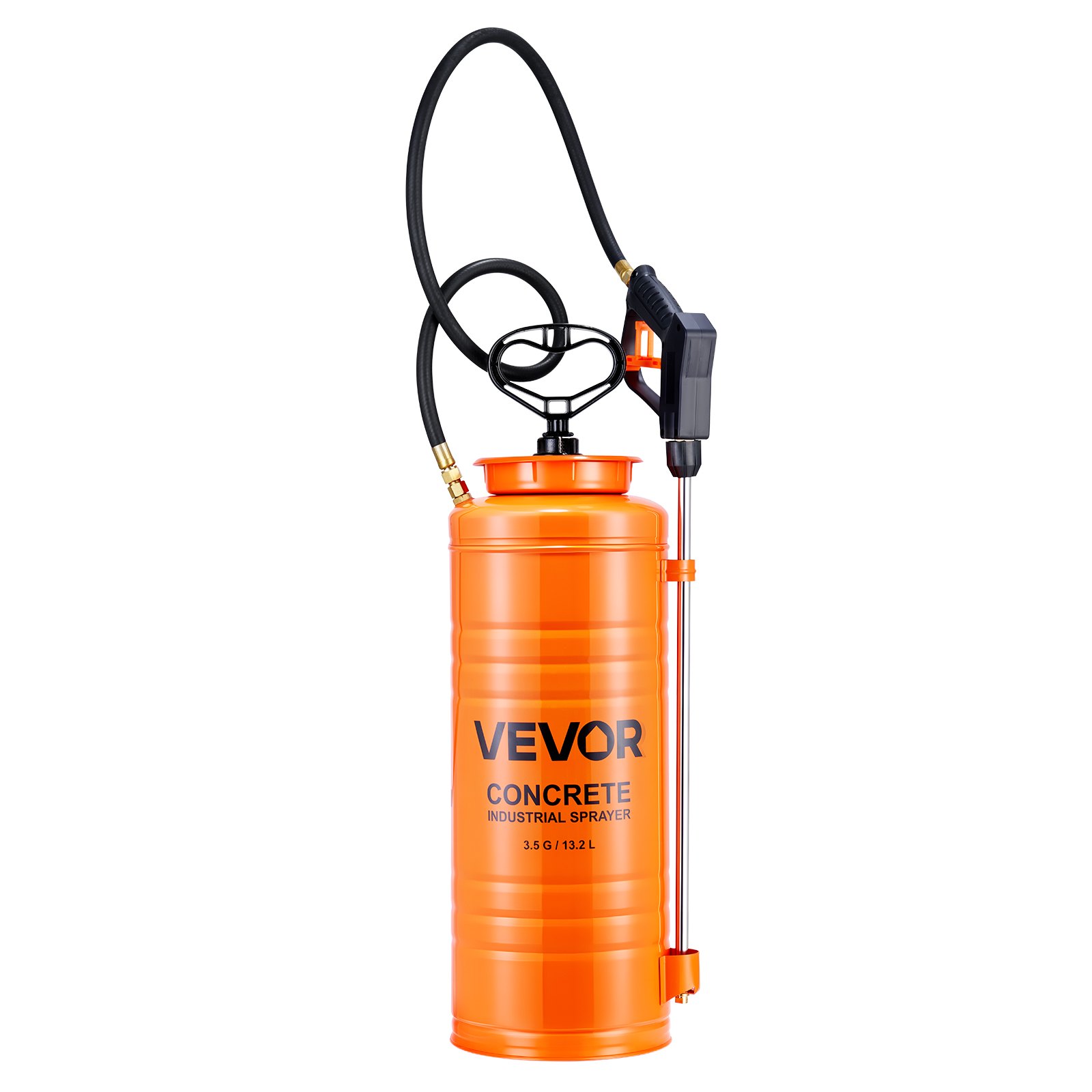 VEVOR Industrial Concrete Sprayer, 14L Stainless Steel Sprayer, Heavy Duty Tri-Poxy Pump Sprayers, 52cm Wand with Ergonomic Gun Handle, 1.2m & 3m Hoses, 2 Brass Nozzles for Construction, Garden