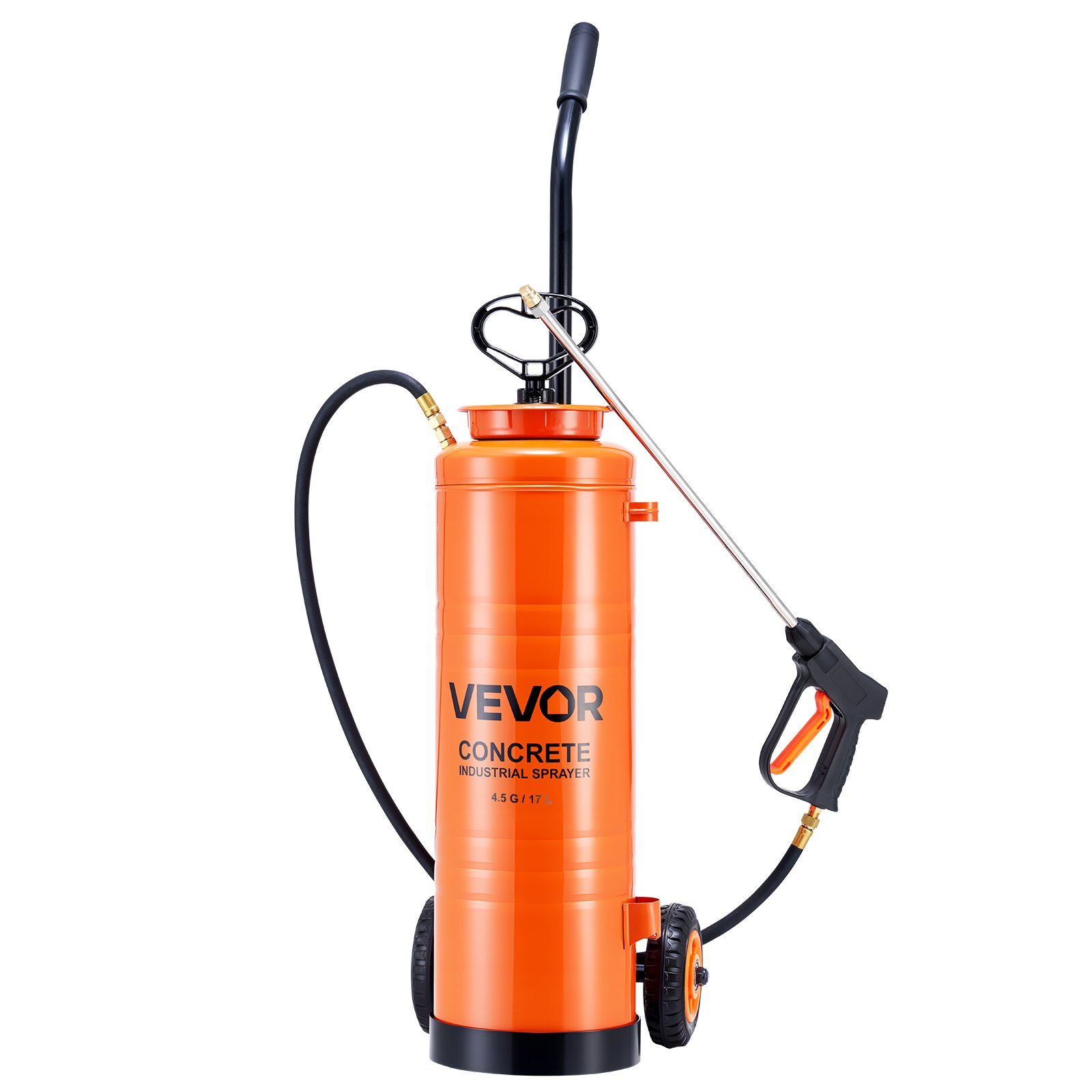 VEVOR Industrial Sprayer, 17L Large Capacity, Stainless Steel Concrete Sprayer with Ergonomic Handle & Removable Cart, 1.2 m & 3 m Hose, Concrete Sealer Sprayers for Form Oils Construction