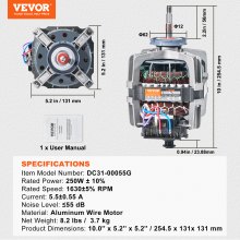 VEVOR DC31-00055G Moteur d'entraînement pour sèche-linge, 1/3 HP, 1630 tr/min, compatible avec Samsung Kenmore, remplacement pour 40299032011, 40299032012, 59289622, DV330AGB, DV331AEW, DV350AER, DV350AGR