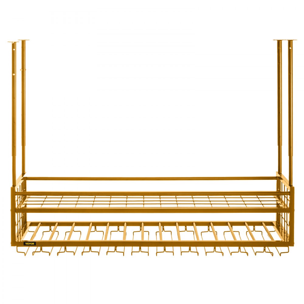 VEVOR Estante para copas de vino de techo, estante para copas de vino colgante de 46,9 x 11,8 pulgadas, gabinete para colgar copas de vino de altura ajustable de 18,9-35,8 pulgadas, estante para copas de vino dorado montado en la pared, perfecto para bar, cafetería, cocina