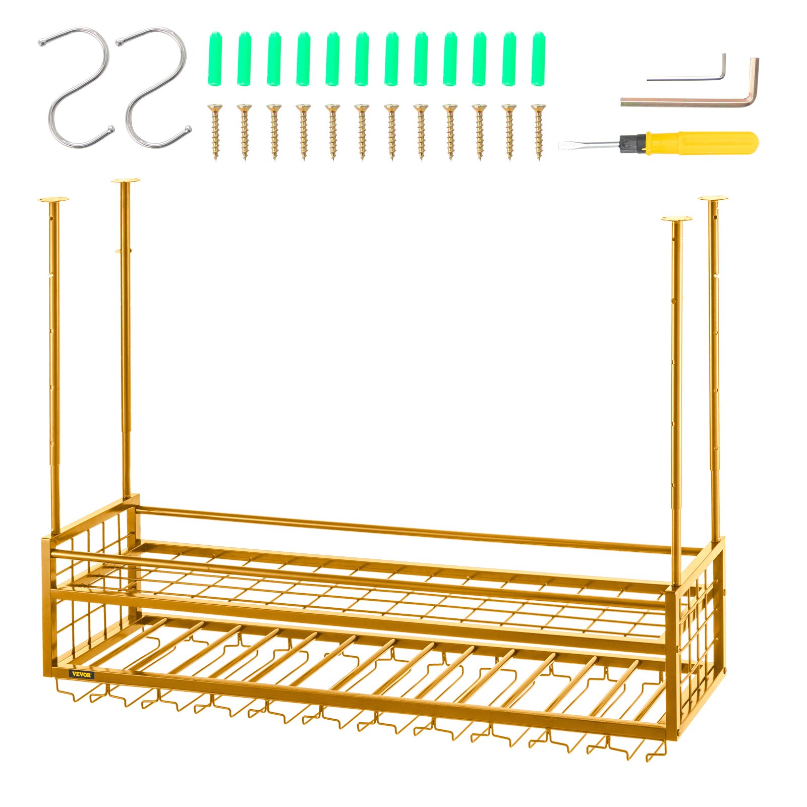 VEVOR Ceiling-Mounted Bar Wine Rack Wine Glass Hanging Rack 46.9x11.8in Gold