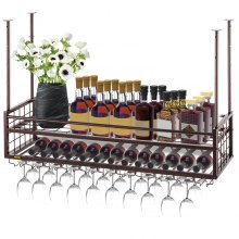 VEVOR Ceiling Wine Glass Rack, 46.9 x 11.8 inch Hanging Wine Glass Rack, 18.9-35.8 inch Height Adjustable Hanging Wine Rack Cabinet, Coppery Wall-Mounted Wine Glass Rack Perfect for Bar Cafe Kitchen