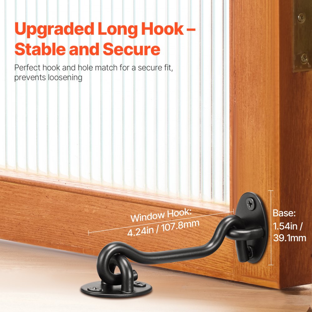 VEVOR Hook and Eye Gate Latch, 2 Pack Barn Door Latch Hook with Mounting Screws, Stainless Steel Hook and Eye Latch, Hook Lock for Sliding Barn Door, Cabinet, Window, Gate, Fence, Bathroom, Black