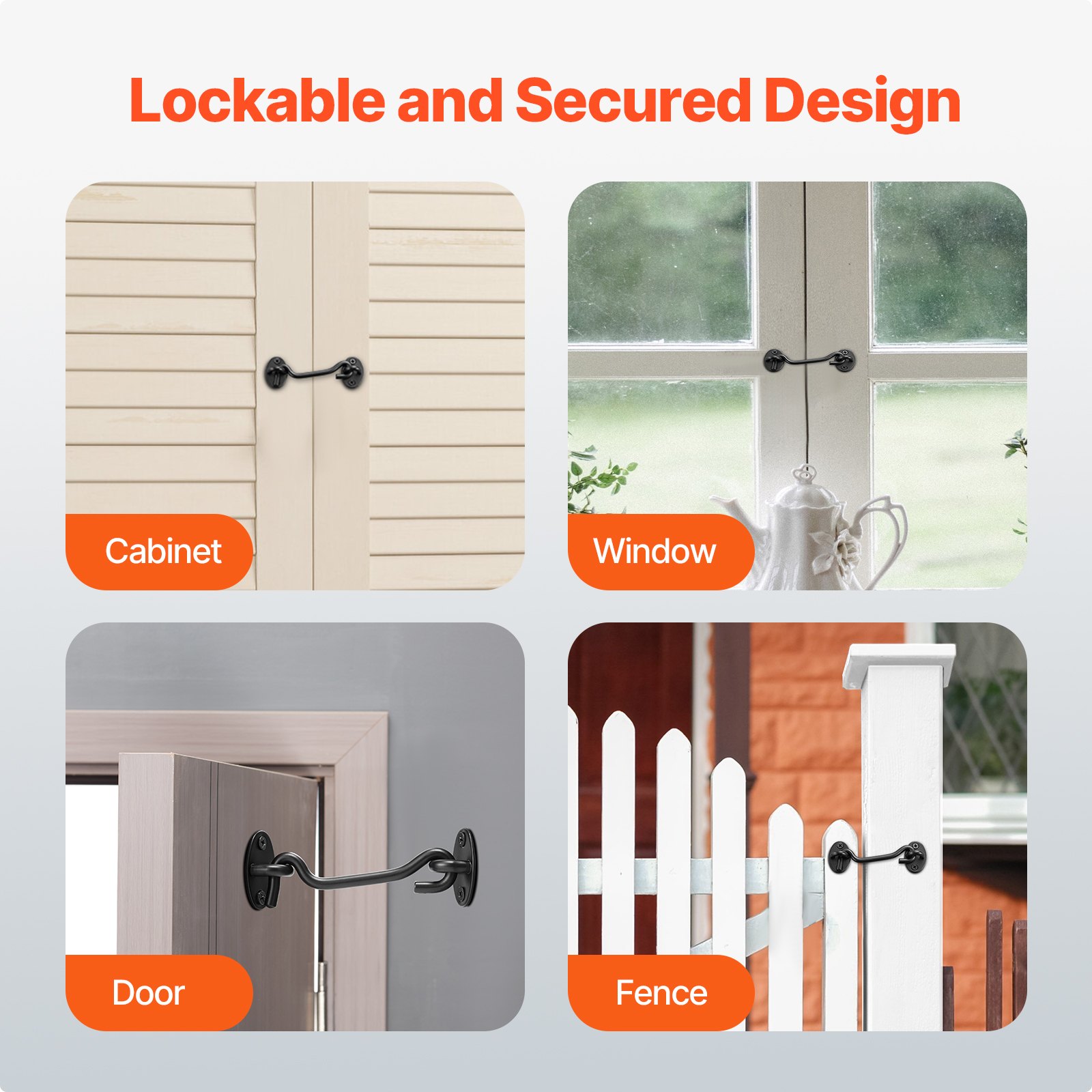 VEVOR Hook and Eye Gate Latch, 2 Pack Barn Door Latch Hook with Mounting Screws, Stainless Steel Hook and Eye Latch, Hook Lock for Sliding Barn Door, Cabinet, Window, Gate, Fence, Bathroom, Black