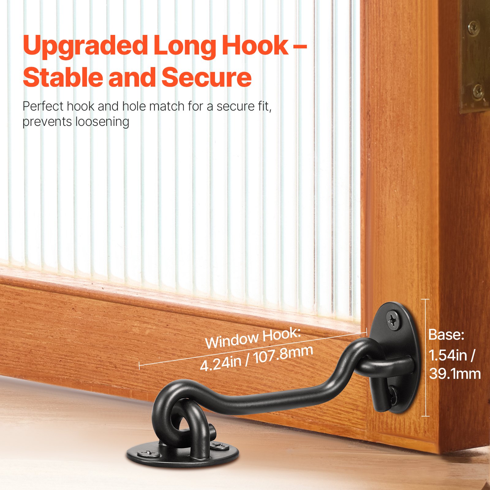 VEVOR Hook and Eye Gate Latch, 2 Pack Barn Door Latch Hook with Mounting Screws, Stainless Steel Hook and Eye Latch, Hook Lock for Sliding Barn Door, Cabinet, Window, Gate, Fence, Bathroom, Black