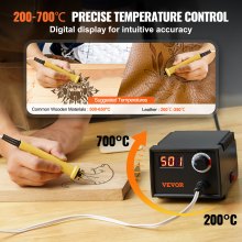 VEVOR Wood Burning Kit, 200~700°C Adjustable Temperature with Display, Wood Burner with 1 Pyrography Pen, 23 Wire Nibs, 1 Pen Holder, 4 Wood Chip, 1 Screwdriver, 1 Tweezers, 1 Craft Knife,1 Sponge