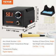 VEVOR Wood Burning Kit, 200~700°C Adjustable Temperature with Display, Wood Burner with 1 Pyrography Pen, 23 Wire Nibs, 1 Pen Holder, 4 Wood Chip, 1 Screwdriver, 1 Tweezers, 1 Craft Knife,1 Sponge