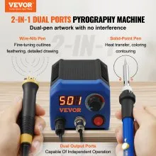 VEVOR Wood Burning Kit, 250~700°C Adjustable Temperature with Display, Dual Output Port with 2 Pyrography Pens, 23 Wire Nibs, 5 Solid-Point Tips, 2 Pen Holder, 4 Wood Chip, 1 Tweezers, 1 Sponge