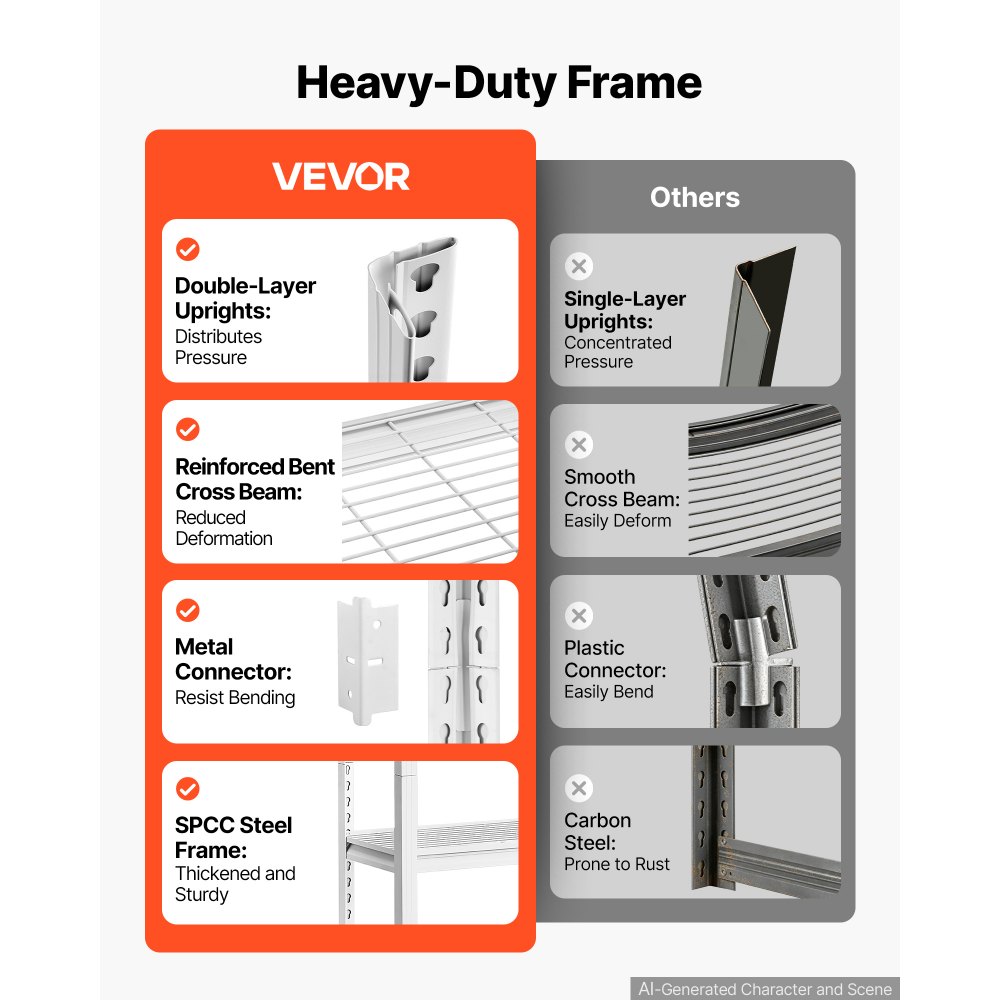 VEVOR Storage Shelves, 4-Tier Garage Shelving Wheels 76.2 x 31.3 x 160 cm, for Garage, Basement, Warehouse, Kitchen, 362.9 kg Static Load, Heavy-Duty Metal Unit, Adjustable Racks, with Gloves, White