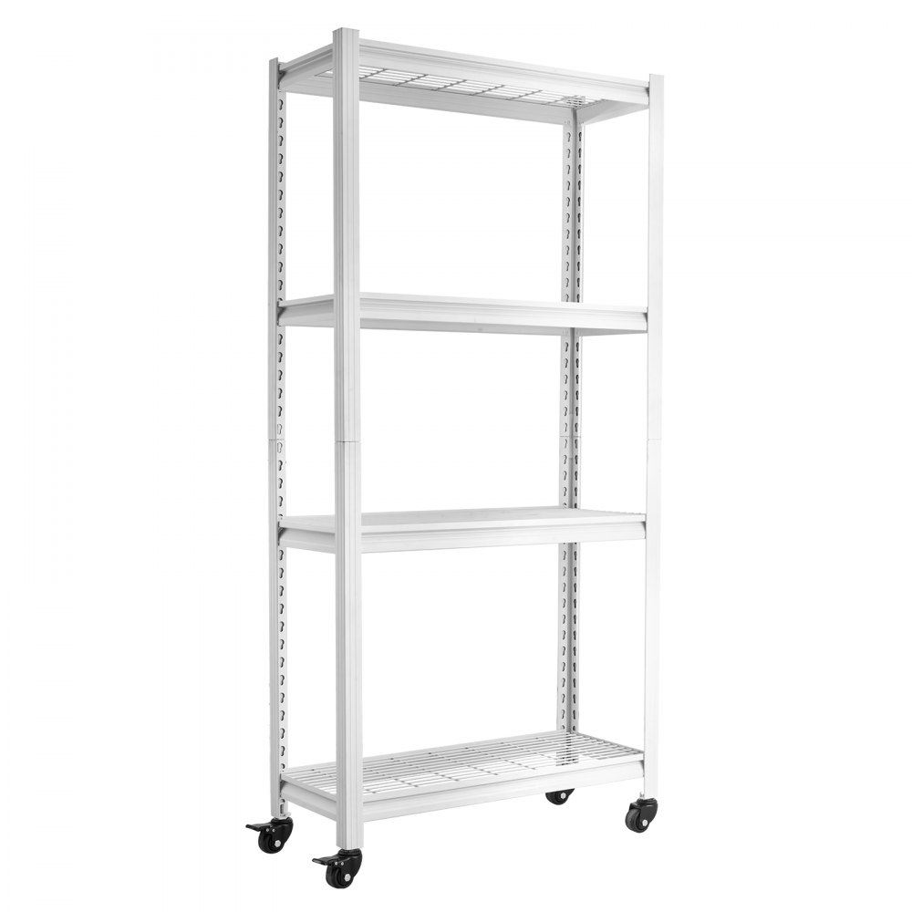 VEVOR Storage Shelves, 4-Tier Garage Shelving Wheels 76.2 x 31.3 x 160 cm, for Garage, Basement, Warehouse, Kitchen, 362.9 kg Static Load, Heavy-Duty Metal Unit, Adjustable Racks, with Gloves, White