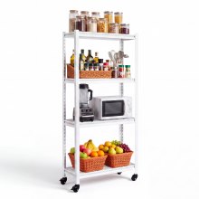 VEVOR Storage Shelves, 4-Tier Garage Shelving with Wheels 30 x 12 x 63 in, for Garage, Basement, Warehouse, Kitchen, 800 lbs Static Load, Heavy-Duty Metal Unit, Adjustable Racks, with Gloves, White
