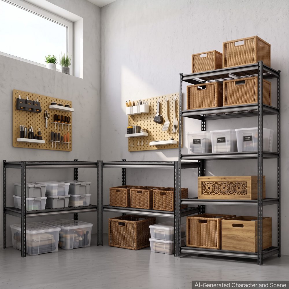 VEVOR Storage Shelves, 5-Tier 907.2 kg Garage Shelving 92.3 x 41.5 x 181 cm, for Garage, Basement, Warehouse, Kitchen, Heavy-Duty Metal Stable Construction, Adjustable Wire Racks, with Gloves, Black