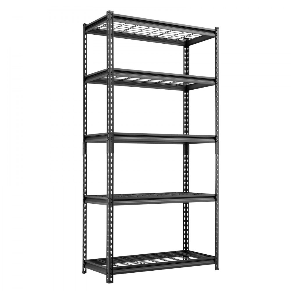 VEVOR Storage Shelves, 5-Tier 907.2 kg Garage Shelving 92.3 x 41.5 x 181 cm, for Garage, Basement, Warehouse, Kitchen, Heavy-Duty Metal Stable Construction, Adjustable Wire Racks, with Gloves, Black