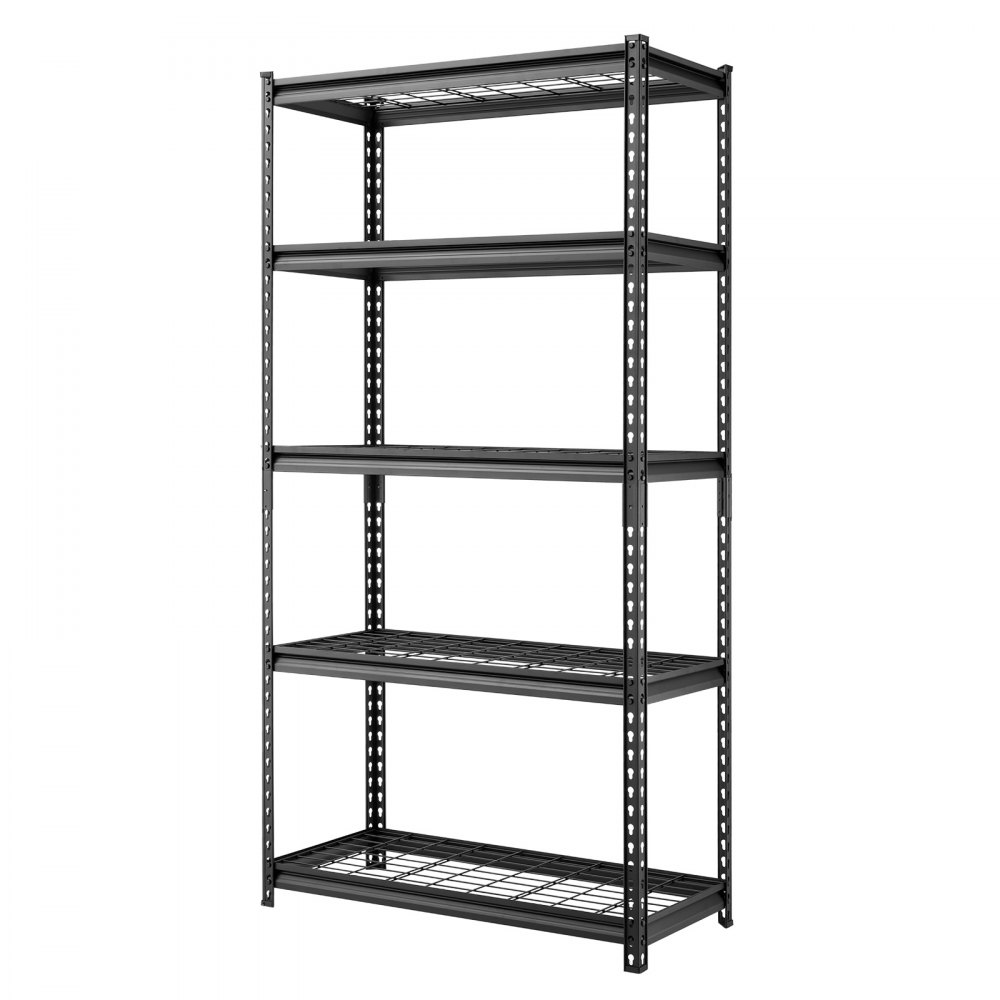 VEVOR Storage Shelves, 5-Tier 907.2 kg Garage Shelving 92.3 x 41.5 x 181 cm, for Garage, Basement, Warehouse, Kitchen, Heavy-Duty Metal Stable Construction, Adjustable Wire Racks, with Gloves, Black