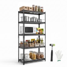 VEVOR Storage Shelves, 5-Tier 2000 lbs Garage Shelving 36 x 16 x 71.4 in, for Garage, Basement, Warehouse, Kitchen, Heavy-Duty Metal Stable Construction, Adjustable Wire Racks, with Gloves, Black
