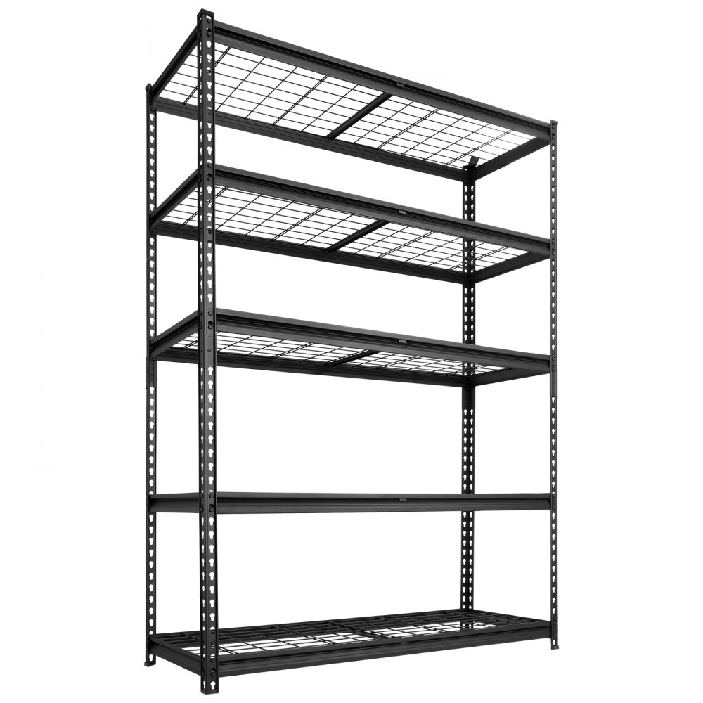 VEVOR Storage Shelves, 5-Tier 1134 kg Garage Shelving 122 x 45 x 181.3 cm, for Garage, Basement, Warehouse, Kitchen, Heavy-Duty Metal Stable Construction, Adjustable Wire Racks, with Gloves, Black