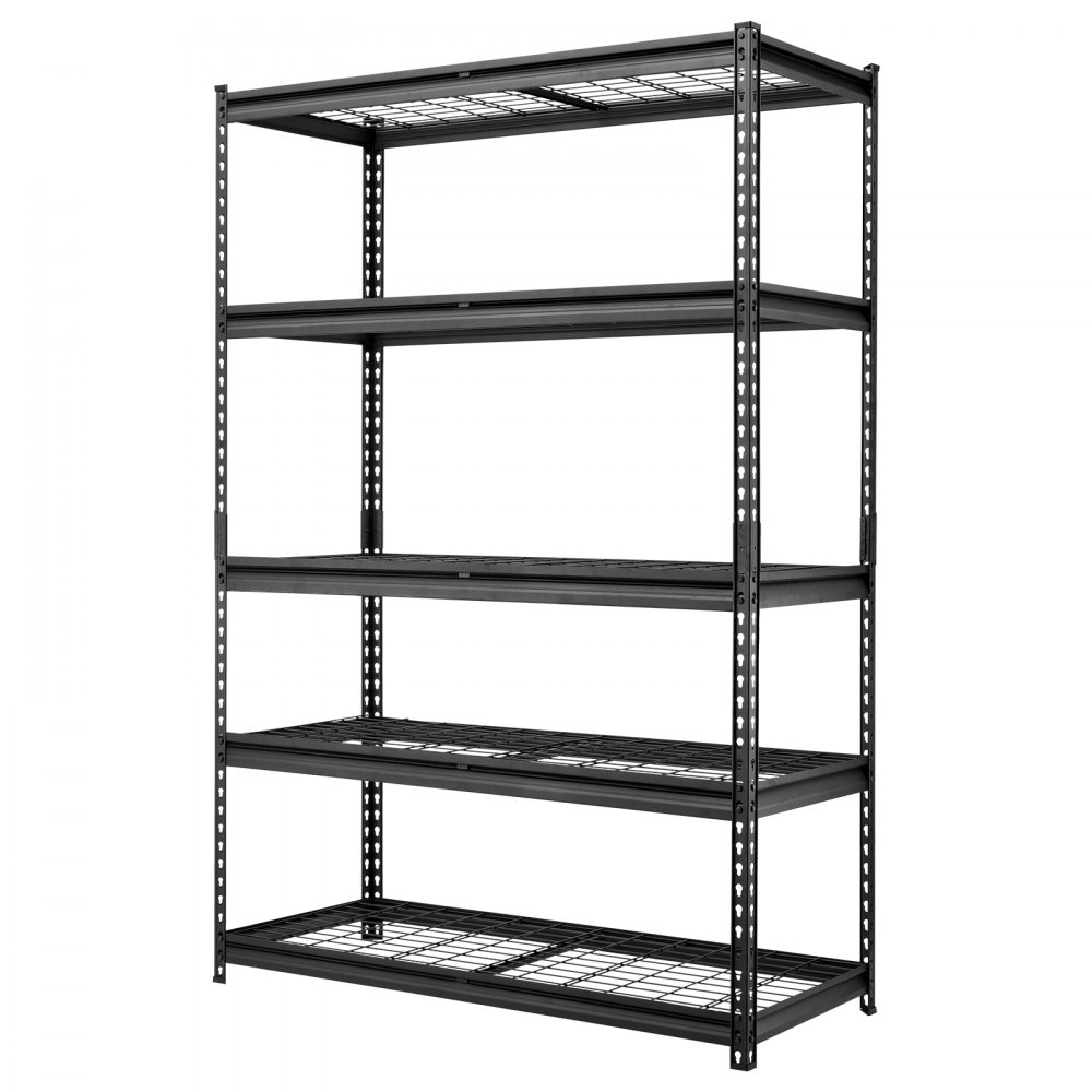 VEVOR Storage Shelves, 5-Tier 3000 lbs Garage Shelving 48 x 20 x 71.4 in, for Garage, Basement, Warehouse, Kitchen, Heavy-Duty Metal Stable Construction, Adjustable Wire Racks, with Gloves, Black