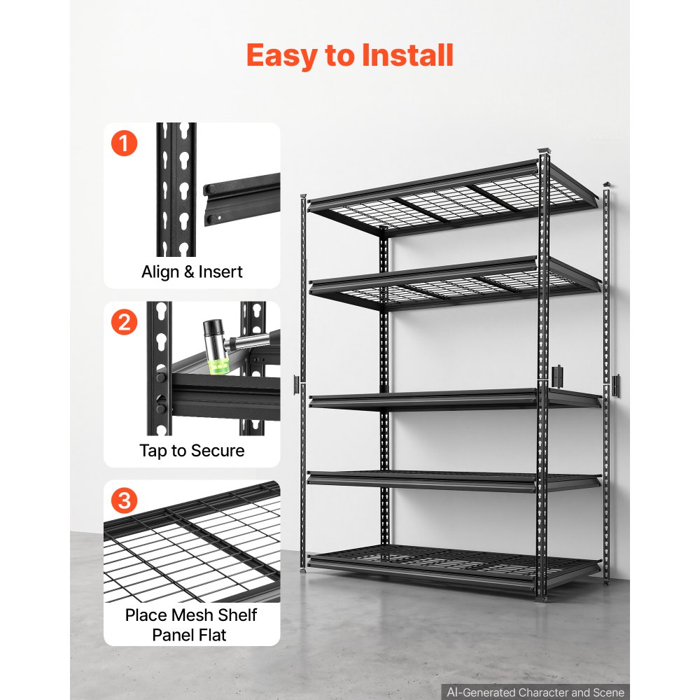 VEVOR Storage Shelves, 5-Tier 1361 kg Garage Shelving 122 x 61 x 181.3 cm, for Garage, Basement, Warehouse, Kitchen, Heavy-Duty Metal Stable Construction, Adjustable Wire Racks, with Gloves, Black