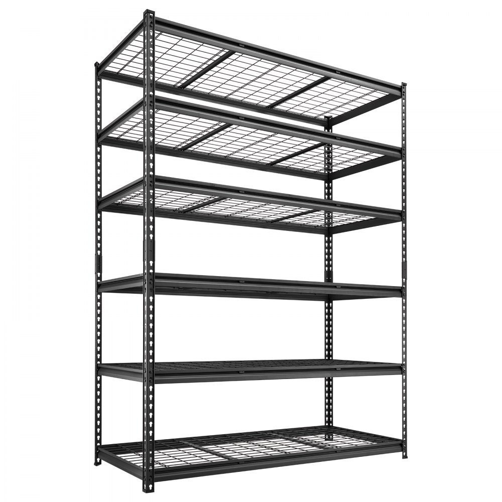 VEVOR Storage Shelves, 6-Tier 1633 kg Garage Shelving 140 x 61.2 x 195.8 cm, for Garage, Basement, Warehouse, Kitchen, Heavy-Duty Metal Stable Construction, Adjustable Wire Racks, with Gloves, Black