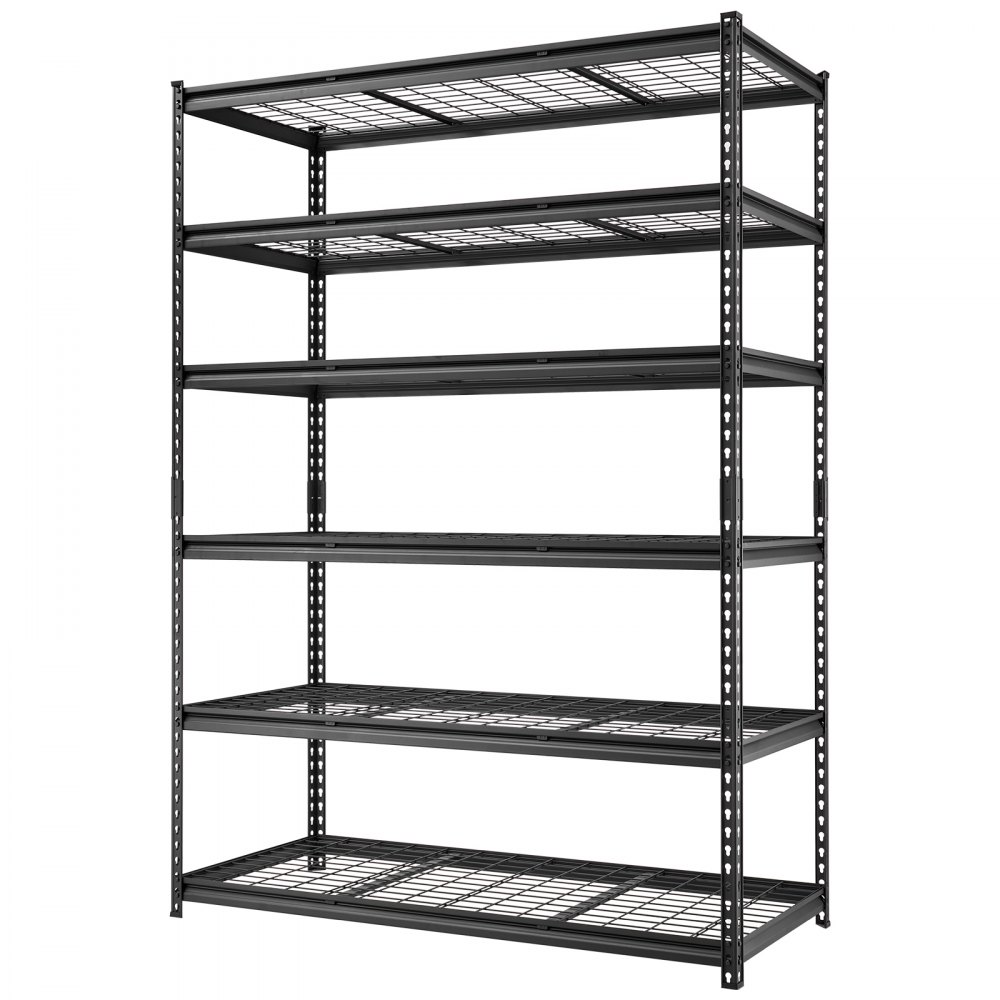 VEVOR Storage Shelves, 6-Tier 1633 kg Garage Shelving 140 x 61.2 x 195.8 cm, for Garage, Basement, Warehouse, Kitchen, Heavy-Duty Metal Stable Construction, Adjustable Wire Racks, with Gloves, Black