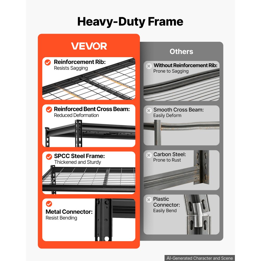 VEVOR Storage Shelves, 5-Tier 1361 kg Garage Shelving 153 x 61.2 x 195.8 cm, for Garage, Basement, Warehouse, Workshop, Heavy-Duty Metal Stable Construction, Adjustable Wire Racks, with Gloves, Black